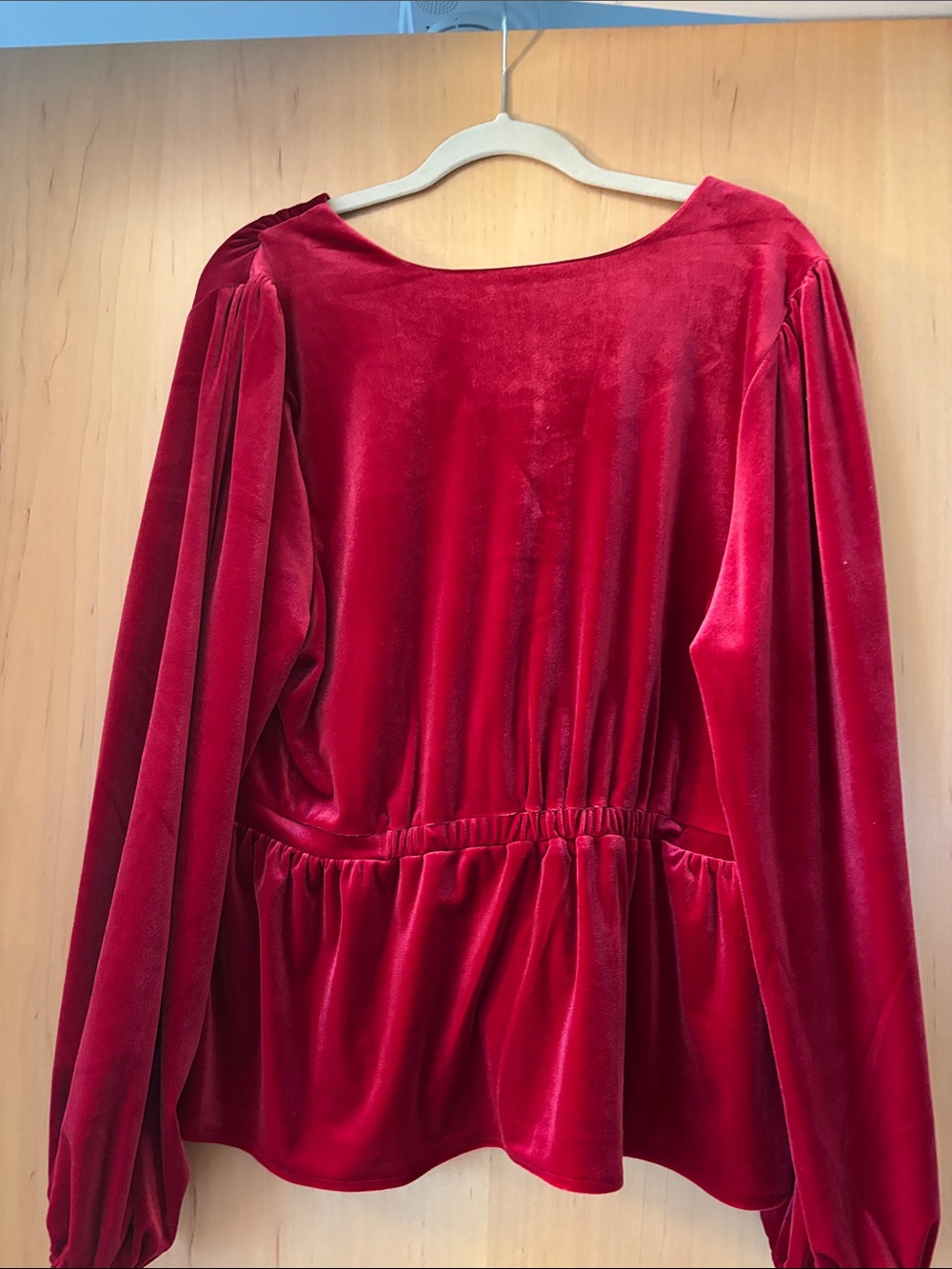 Old Navy Red Velvet Peplum Button-Front Blouse - Picture 3 of 4